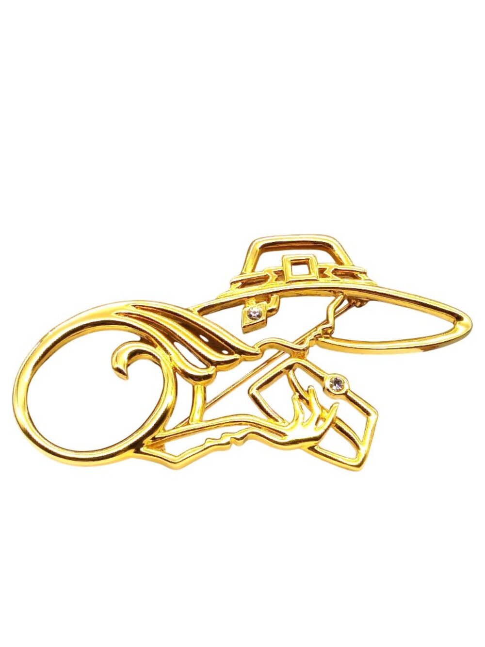 Vintage Lady Remington Outline Brooch, Large Gold Tone Silhouette Stylish Woman